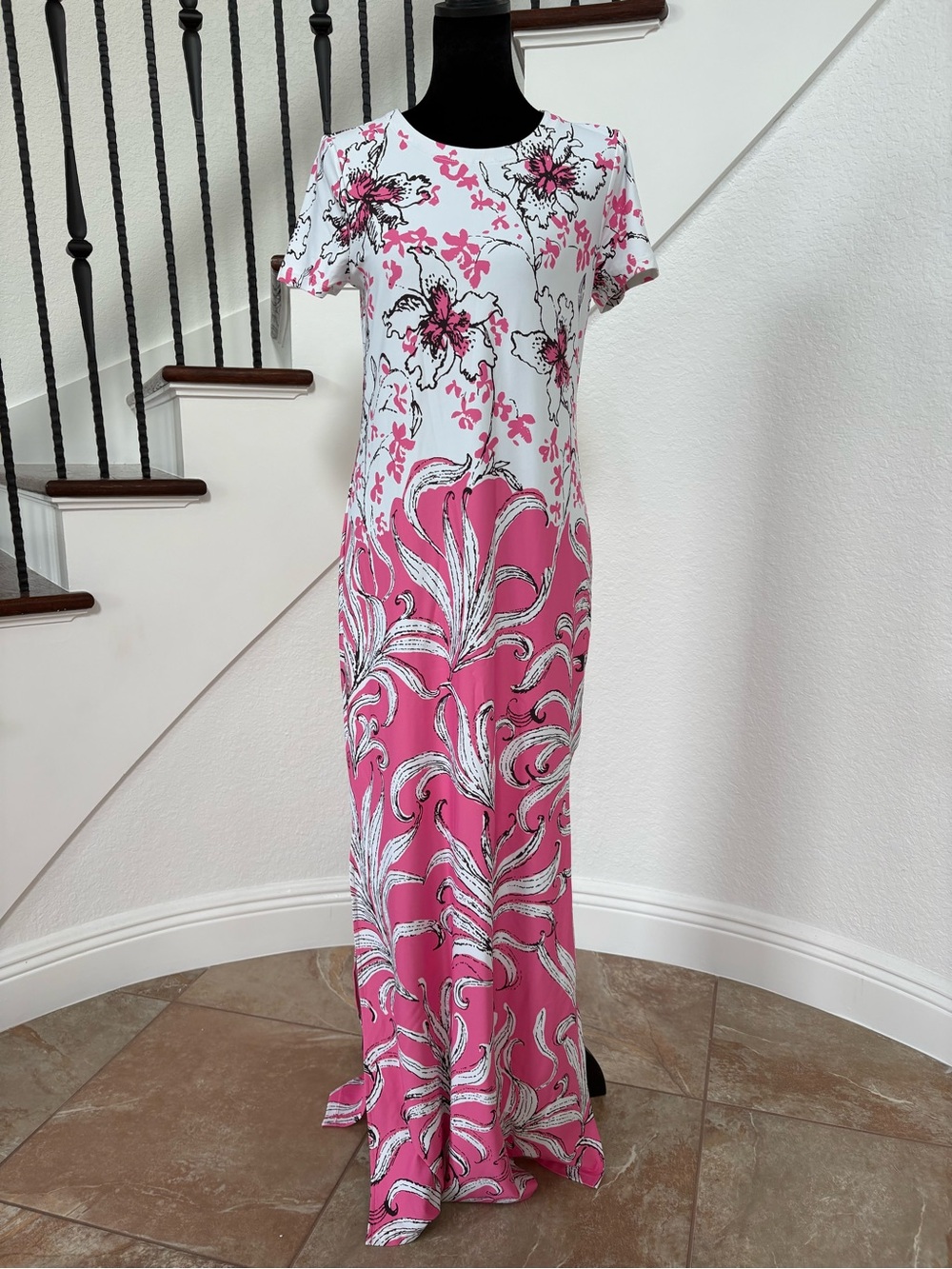 Lilly Pulitzer Pink & White Floral Print Maxi Dress NWT